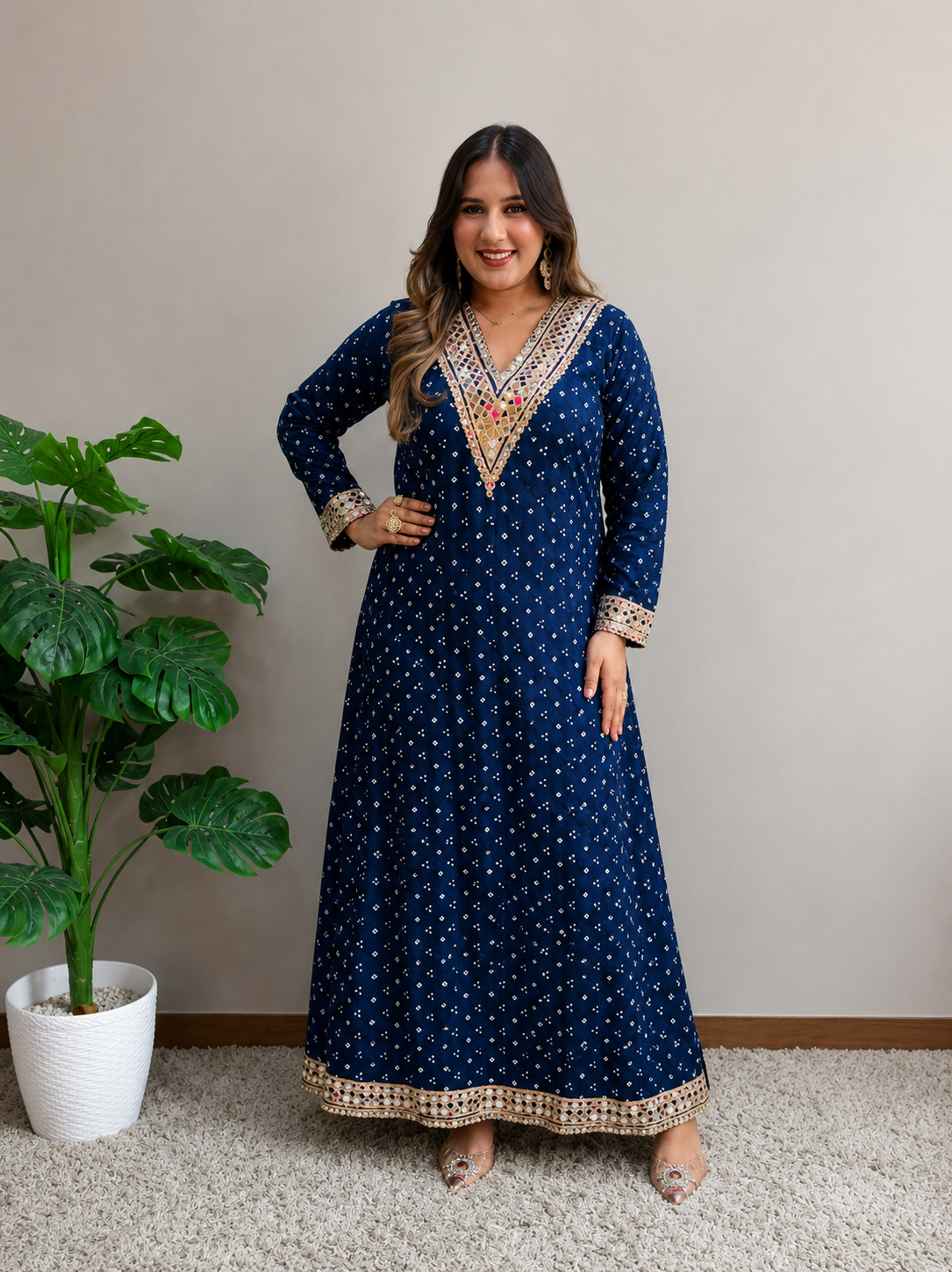 Indian Bandhani Dresses Blue Bandhani Print Slit Dress – DesiVidesi India