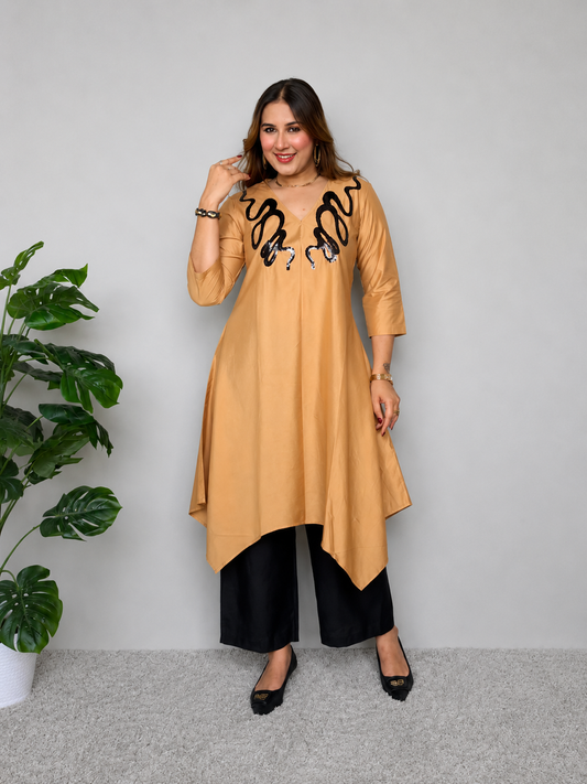 Asymmetrical Beige and Black Cord Set