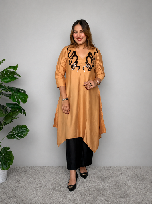 Asymmetrical Beige and Black Cord Set
