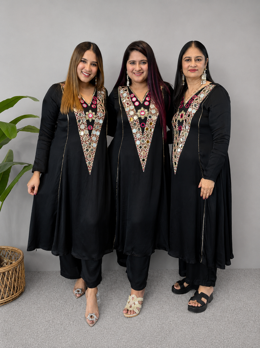 Black Cord Set With Mirrorwork