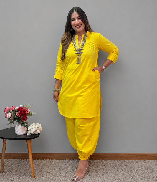 Yellow Pathani Cord Set
