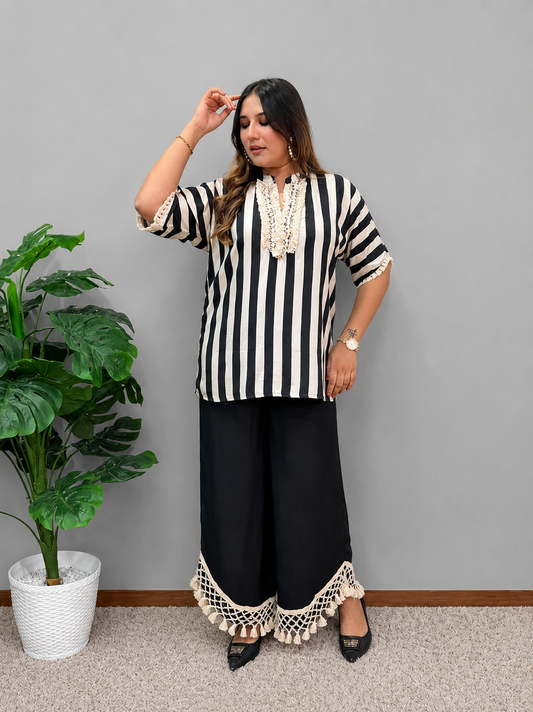 Black And Beige Striped Cord Set