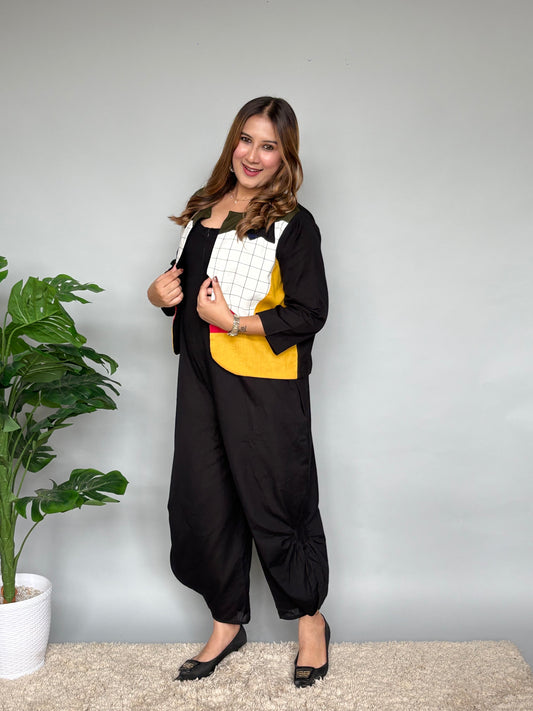 Black Jumpsuit With Colourblock Jacket