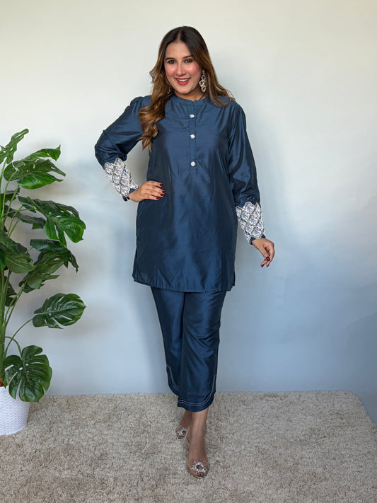 Embroidered Blue Cord Set