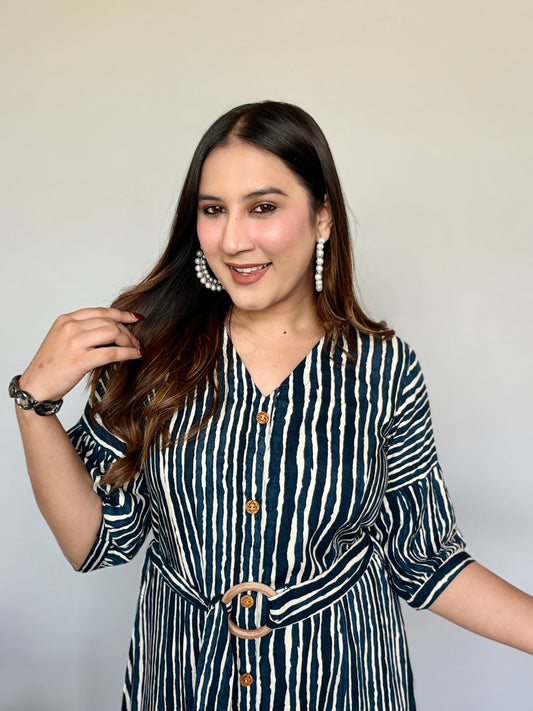 White And Blue Striped Midi Dress