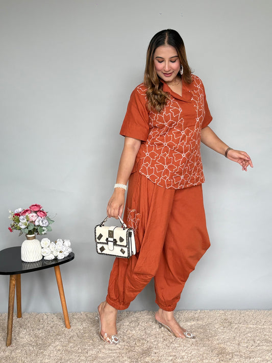 Rust Embroidered Cord Set