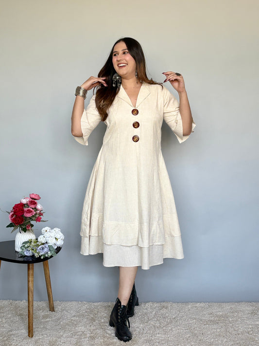 Off White Flared Midi Dress