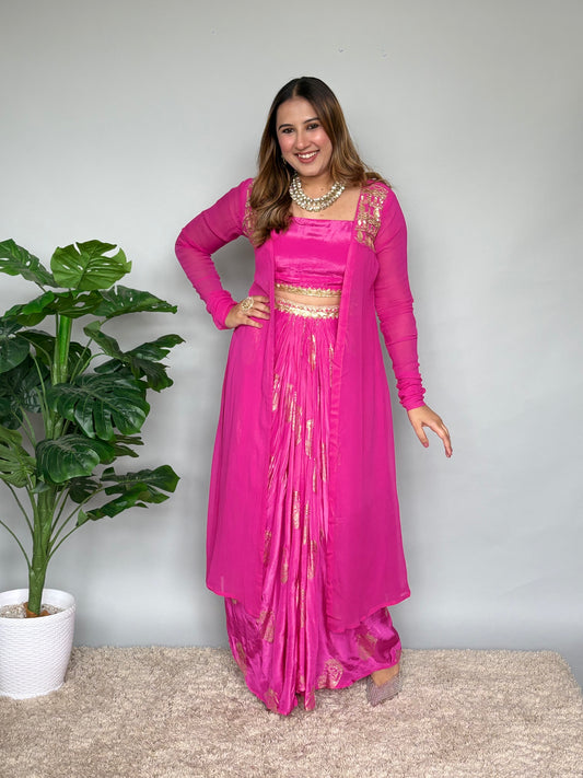 Luxurious Pink And Gold 3 Piece Skirt Set