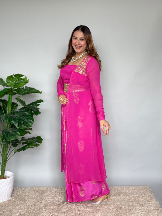 Luxurious Pink And Gold 3 Piece Skirt Set