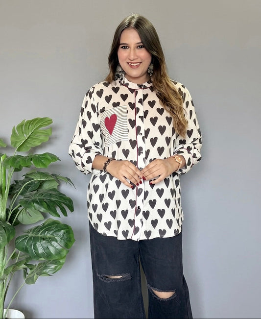 Black and white heart printed shirt