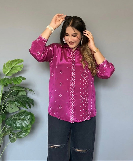 Purple Bandhani Print Shirt