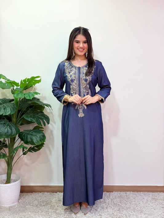 Blue Denim Slit Dress