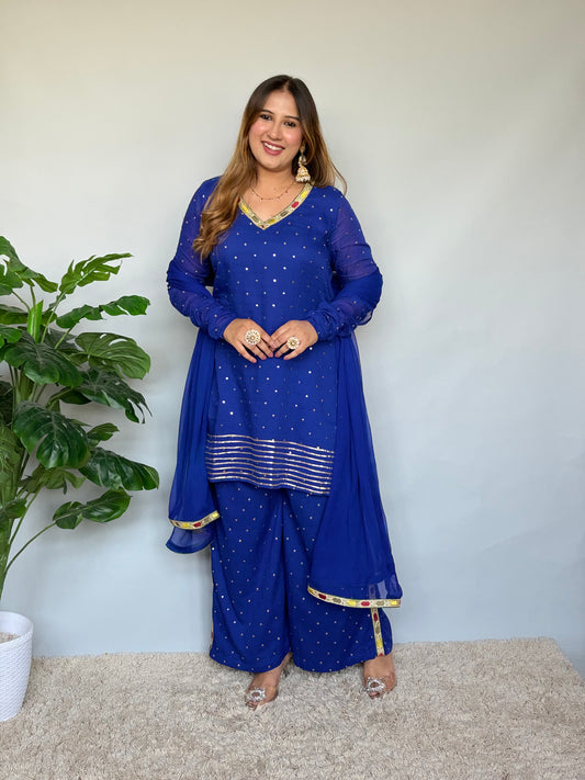 Blue Dupatta Set with Palazzo Pants
