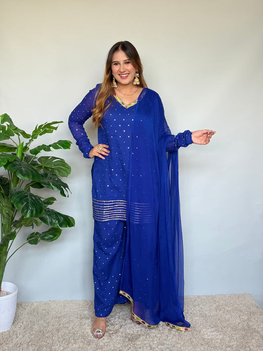 Blue Dupatta Set with Palazzo Pants
