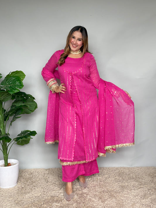 Pink Dupatta Set With Gotapatti