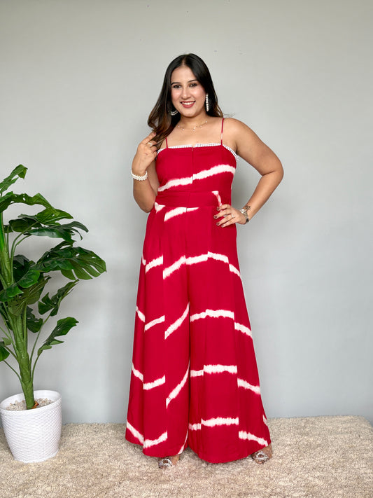 Red Tie Dye Jumpsuit With Jacket