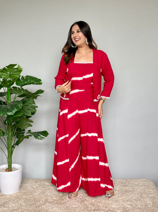 Red Tie Dye Jumpsuit With Jacket