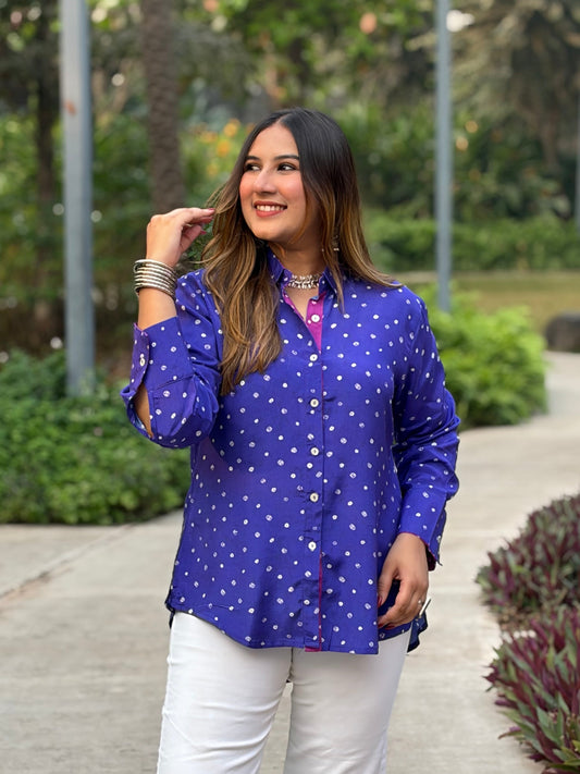 Royal Blue Bandhani Print Shirt