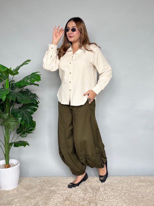 Olive Balloon Pants With Shirt