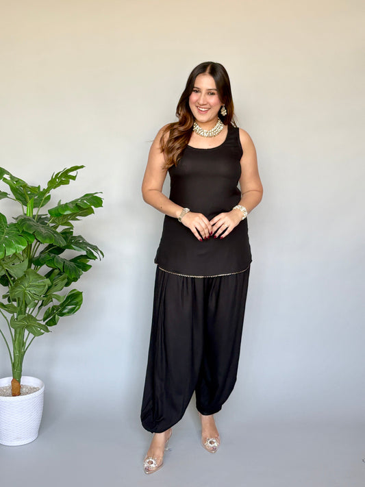 Pink Jacket With Black Top And Dhoti