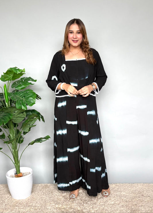 Black Tie Dye Jumpsuit With Jacket