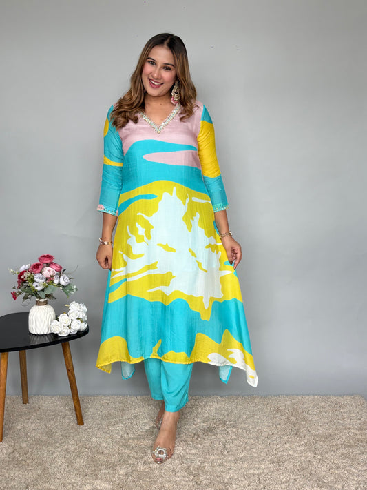 Multicolour Abstract Cord Set With Pants