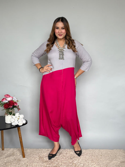 Pink And Grey Colourblock Jumpsuit