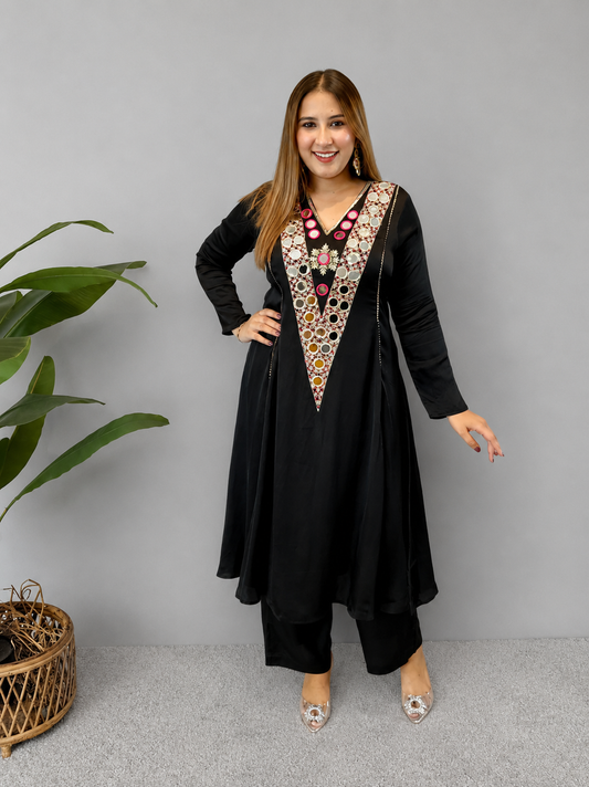 Black Cord Set With Mirrorwork