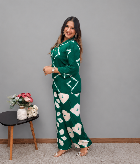 Green Leheriya Cord Set