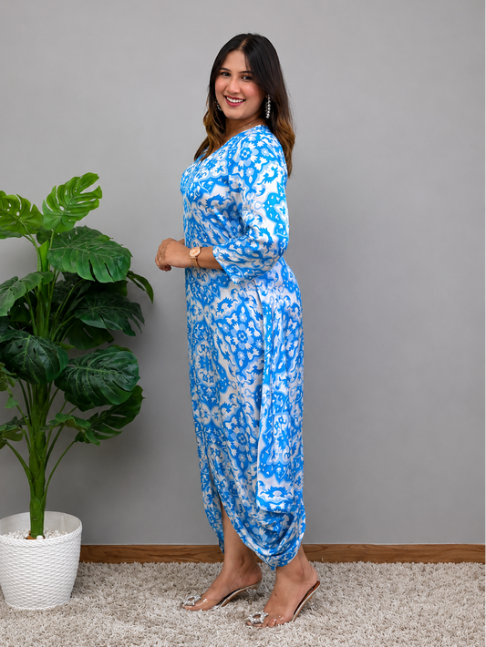 Blue And White Printed Dress