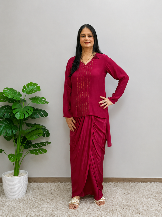 Maroon Drape Skirt Set