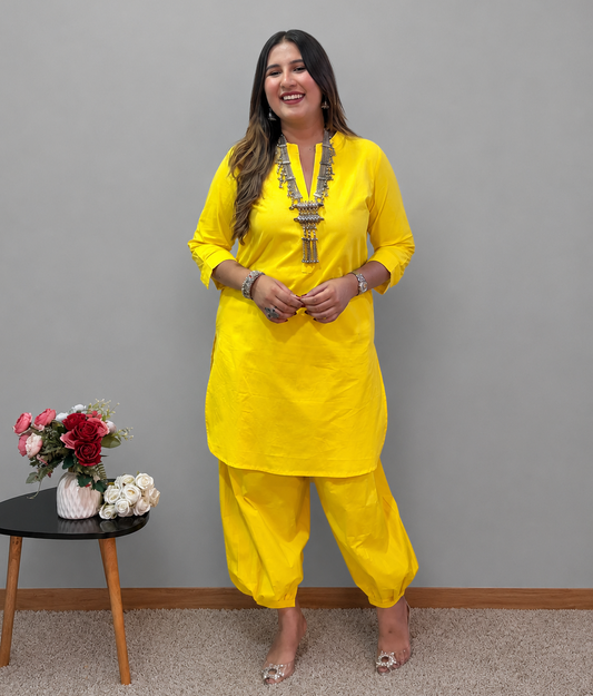 Yellow Pathani Cord Set