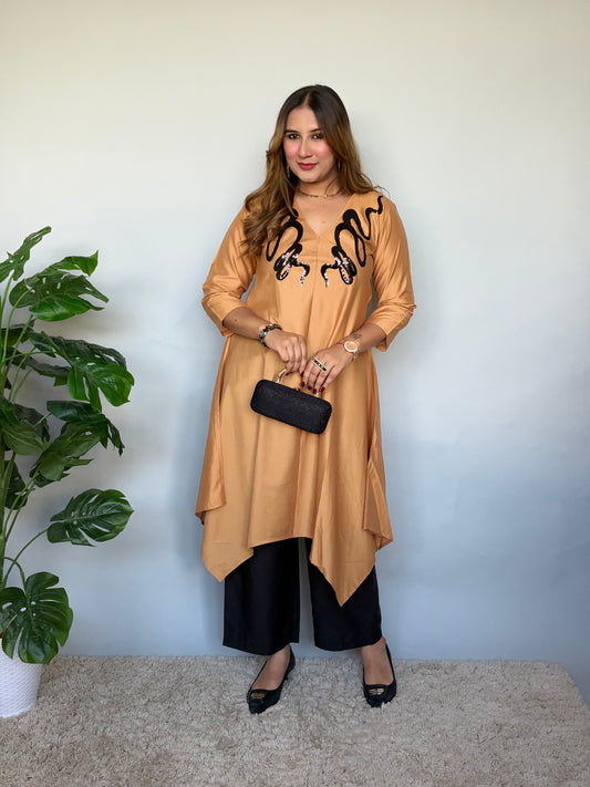 Asymmetrical Beige and Black Cord Set