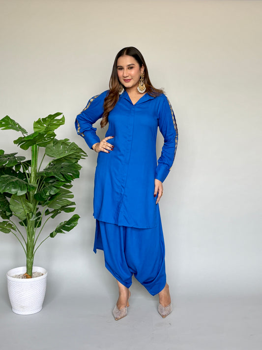 Blue Cord Set With Foil Work