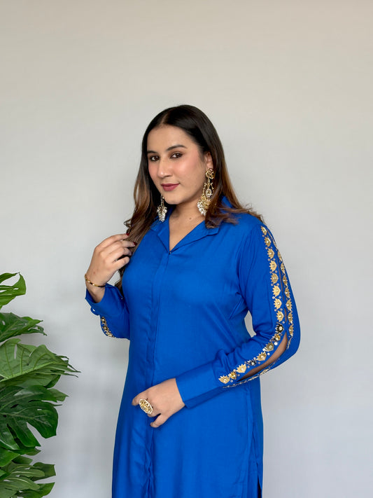 Blue Cord Set With Foil Work