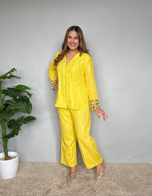 Yellow Cord Set With Shell Detailings