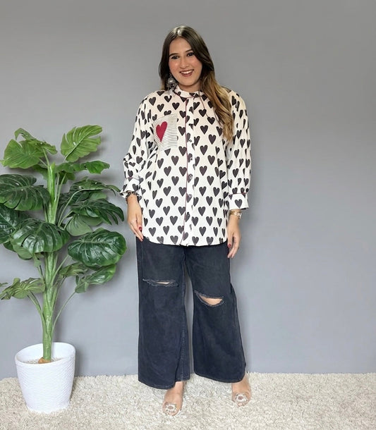 Black and white heart printed shirt
