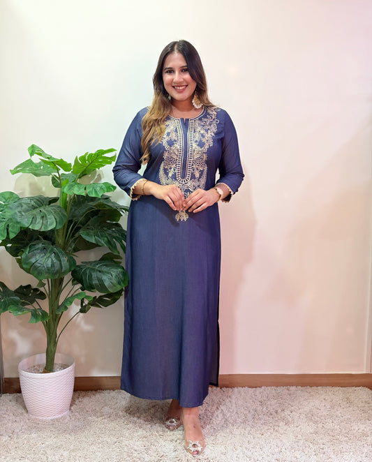 Blue Denim Slit Dress