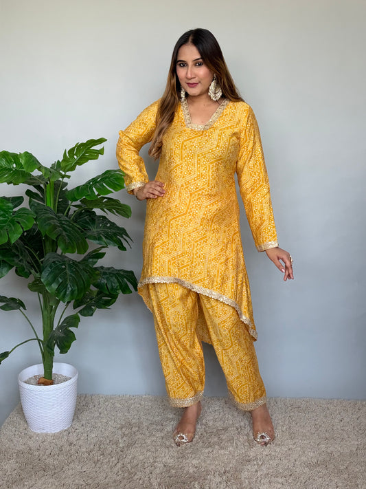Yellow Bandhani Print Cord Set