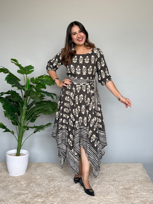 Grey Asymmetrical Midi Dress