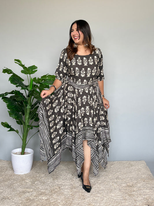 Grey Asymmetrical Midi Dress