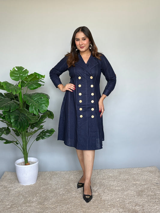 Navy Blue Buttoned Dress