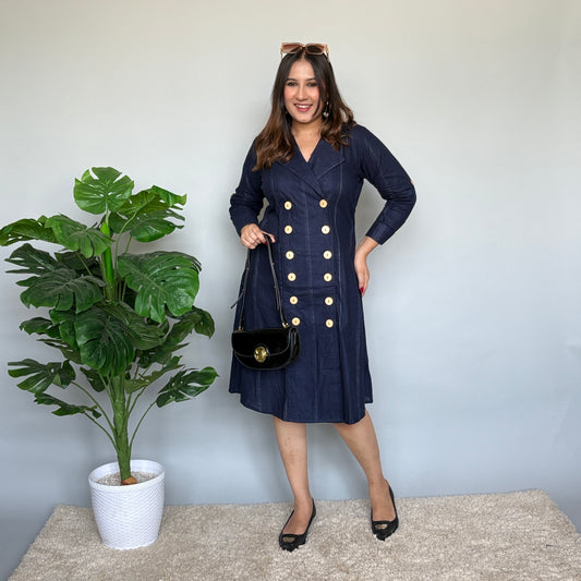 Navy Blue Buttoned Dress