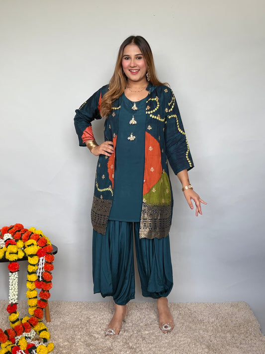 Blue Bandhani Print Dhoti Set