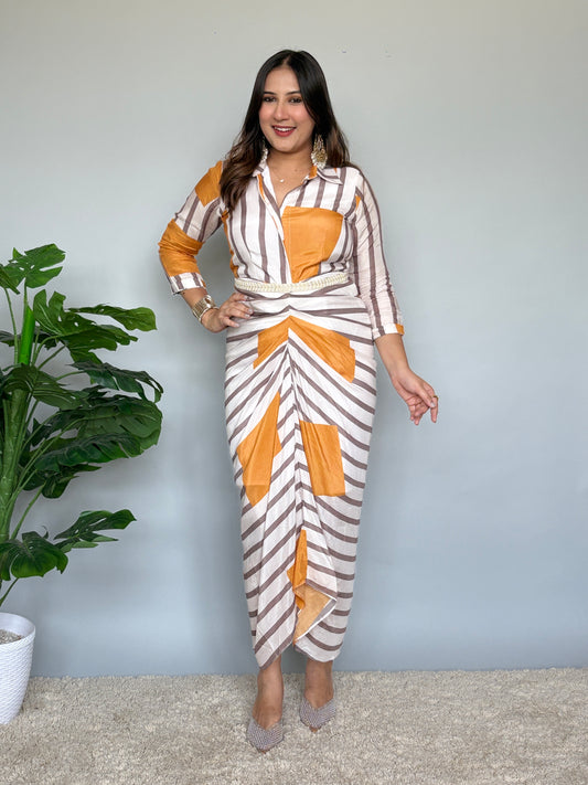 Striped Gathered One Piece Dress
