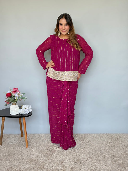 Wine Drape Skirt  Set