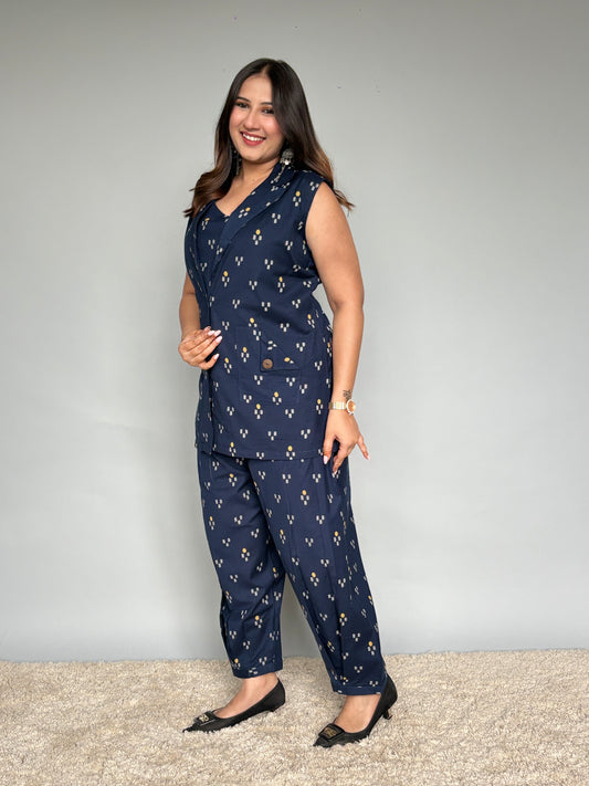 Navy Blue 3 Piece Printed Set