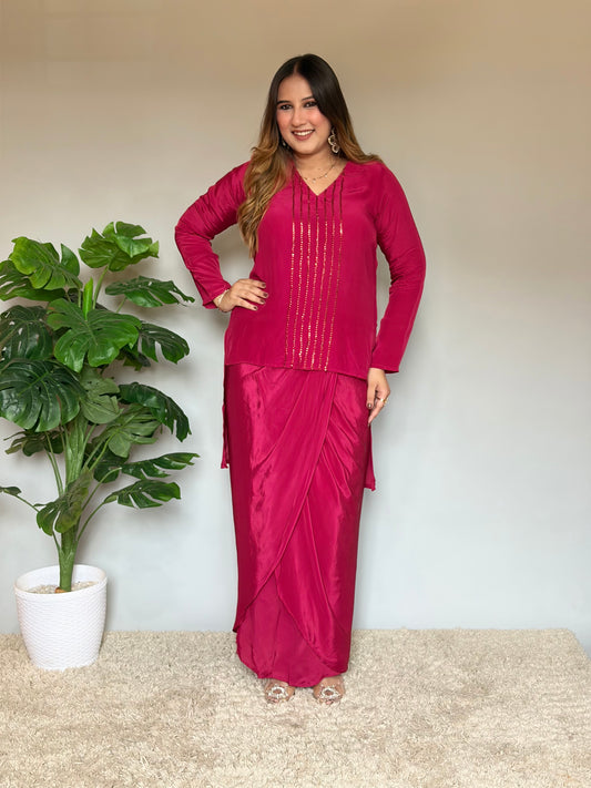 Maroon Drape Skirt Set