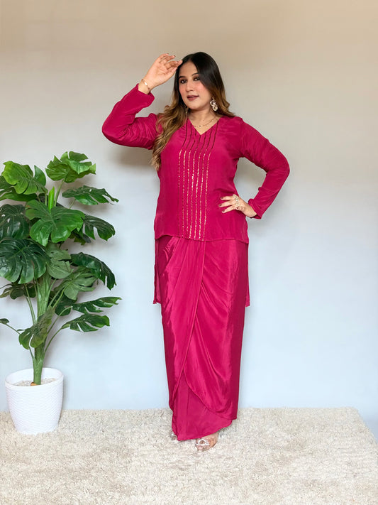 Maroon Drape Skirt Set