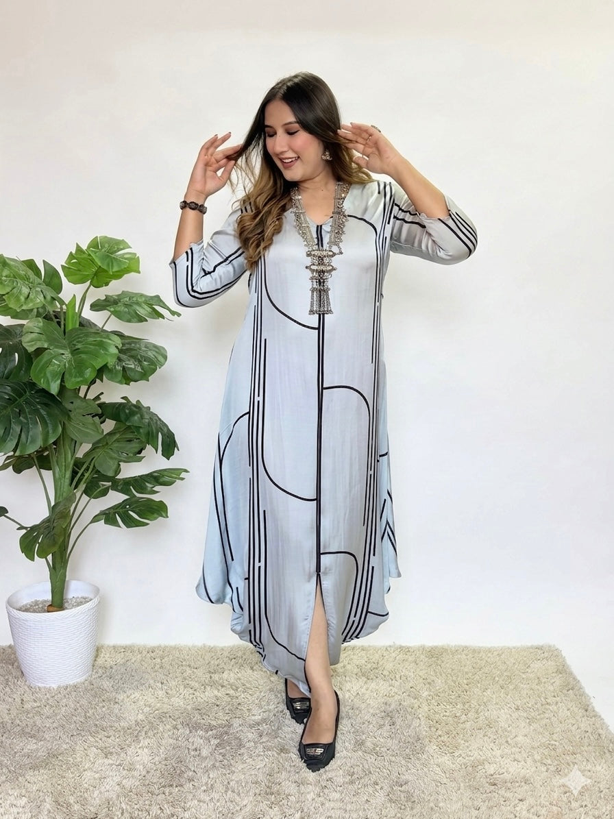 Grey Printed Dress – DesiVidesi India
